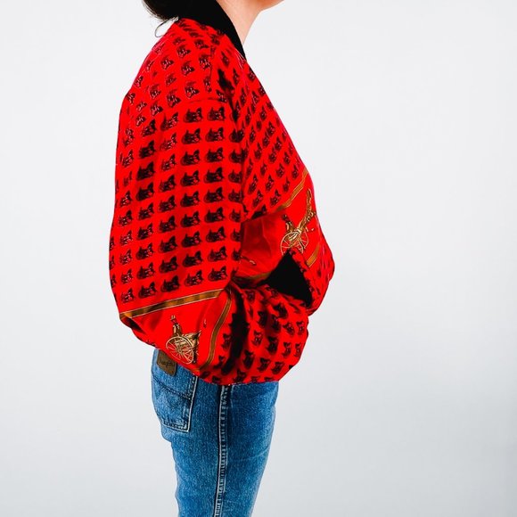 Vintage Red & Black Light Weight Novelty Horse Chariot Bomber Jacket - Size L - Picture 4 of 8